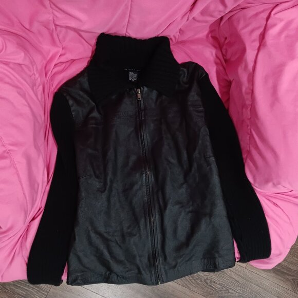 Vtg Y2K Maurice Sasson Leather Knit Jacket Large Streetwear Edgy Rocker Chic 00s - Picture 6 of 6